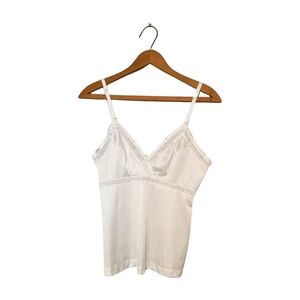 Formfit Vintage 80s White Nylon Tricot Camisole Top 34 S/ M Rose Lace Detail